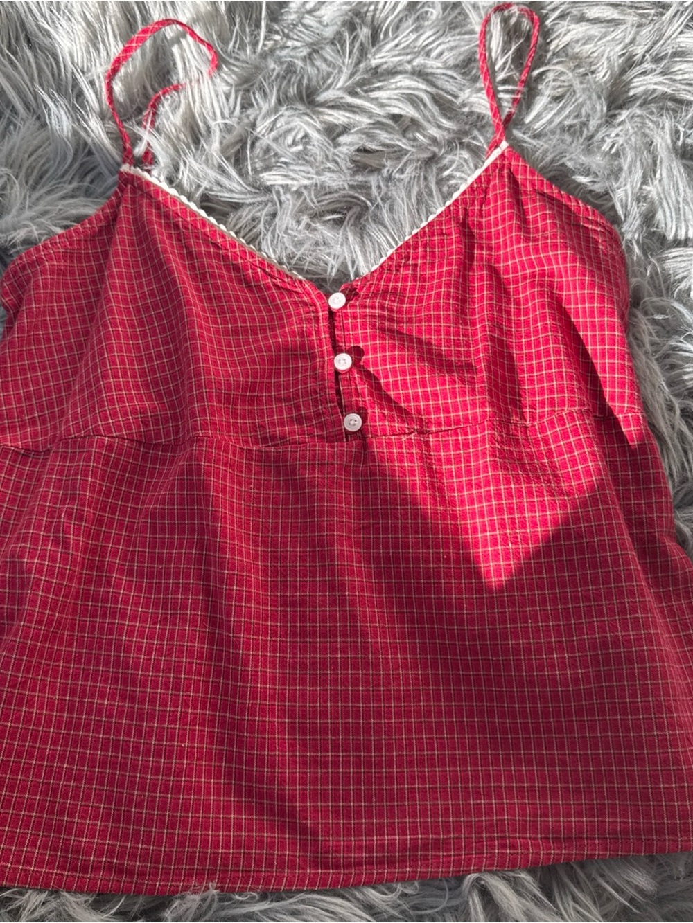 Brandy Melville Tiffany Plaid Babydoll Camisole Top Lace Trim Dainty Cottagecore